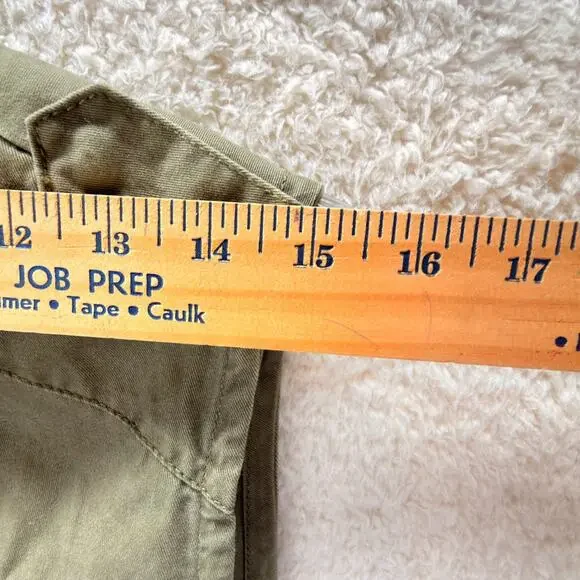 Per Se Women M Olive Green Cargo Utility Vest Pockets Drawstring 100% Cotton - Picture 6 of 9